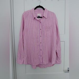 Universal Thread Linen Blend Striped Women's Button-Down Shirt